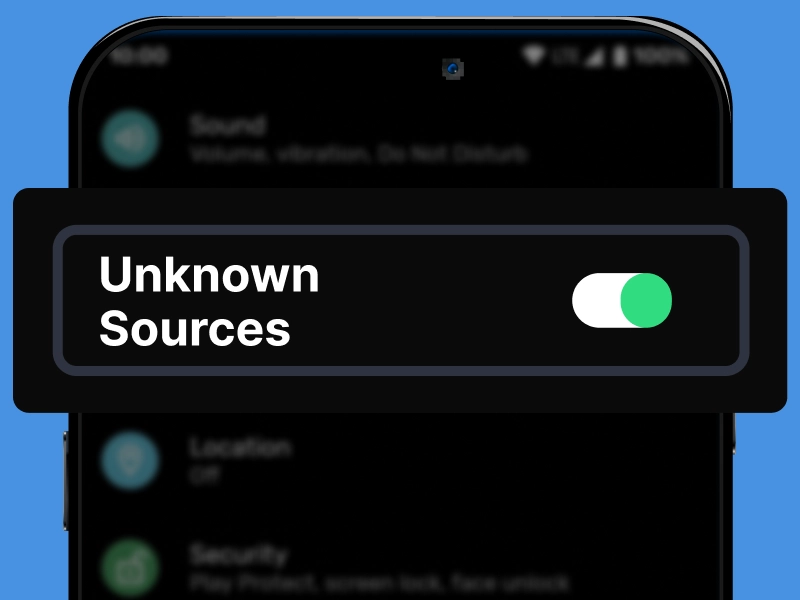 Screenshot of Android settings with “Install from Unknown Sources” option enabled.