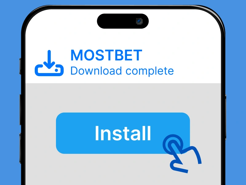 Screenshot of the MostBet APK installation screen with install button visible.