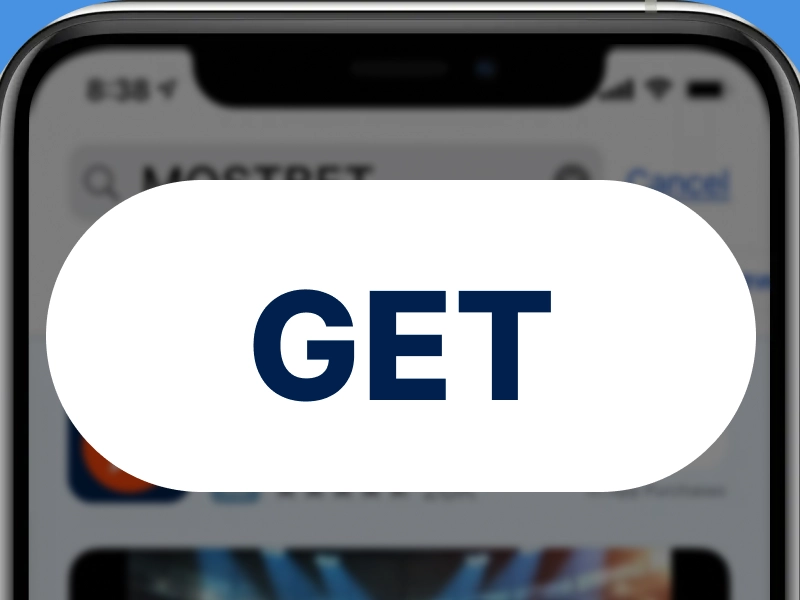 Screenshot of the MostBet app page with the “Get” button highlighted.