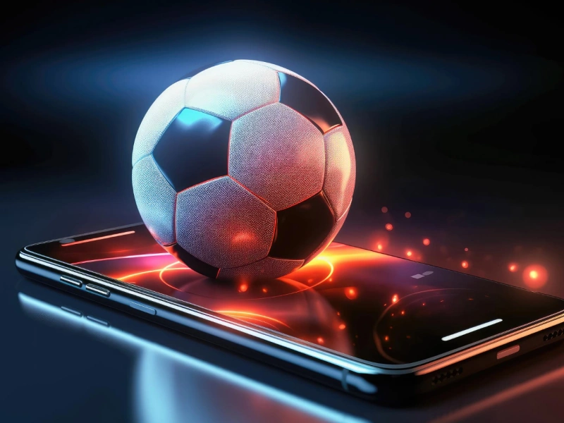 Smartphone with football on screen, MostBet theme