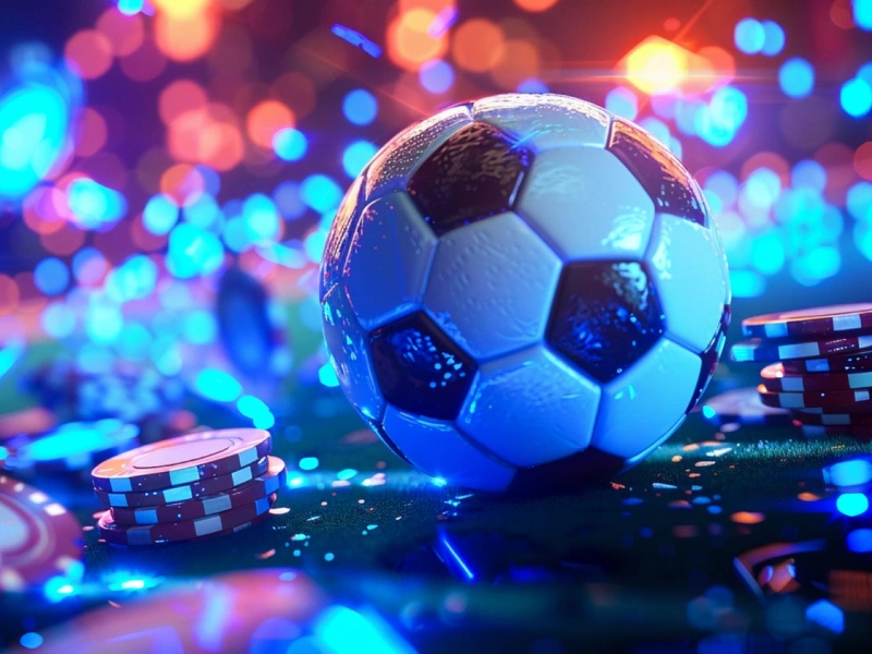 Football on poker table with blue-orange gradient background, MostBet theme
