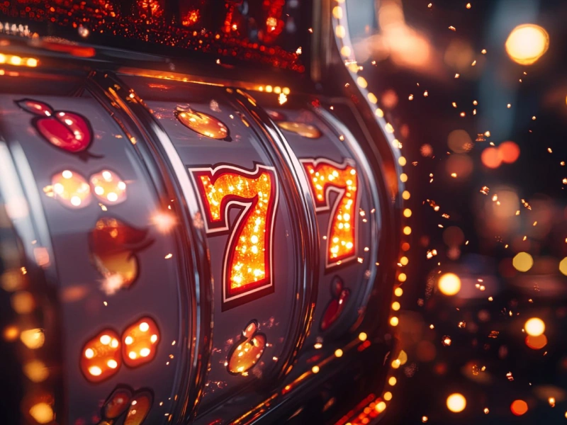 Slot machine in warm orange tones, MostBet theme