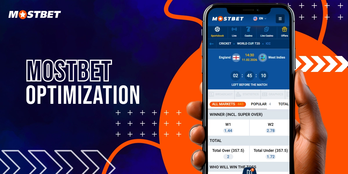 Mostbet optimization banner with mobile betting interface and highlighted odds selections