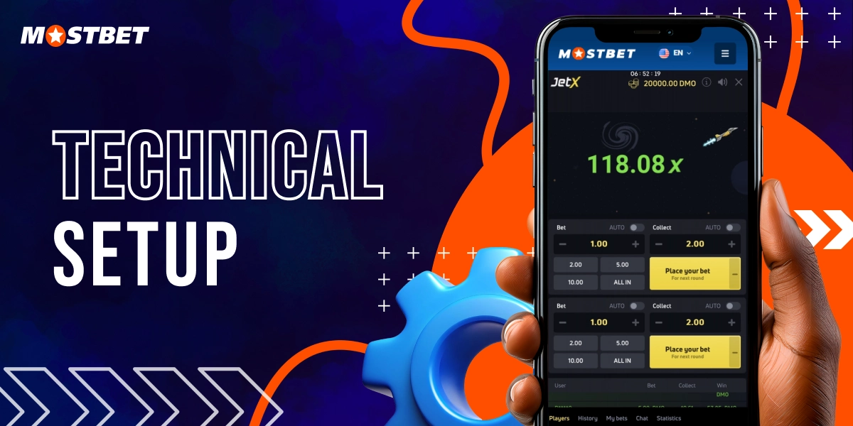 Technical setup for Mostbet mobile app showing JetX game screen on smartphone